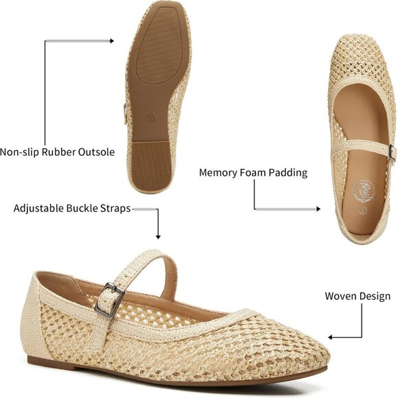 Woven Mary Jane Shoes Women Ballet Flats Casual Dressy Comfortable Size 8 - Picture 5 of 6
